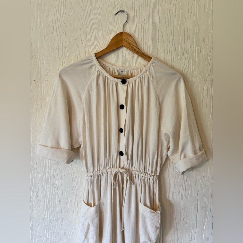 Zara Ecru Off White Cream Button Up Down Drawstring Pocket Linen Midi Dress - Picture 7 of 13
